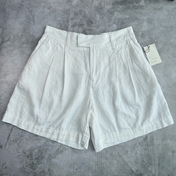a new day Pants - A NEW DAY Tailored Linen Blend‎ Short 2 White High Rise Pleated Summer Neutral